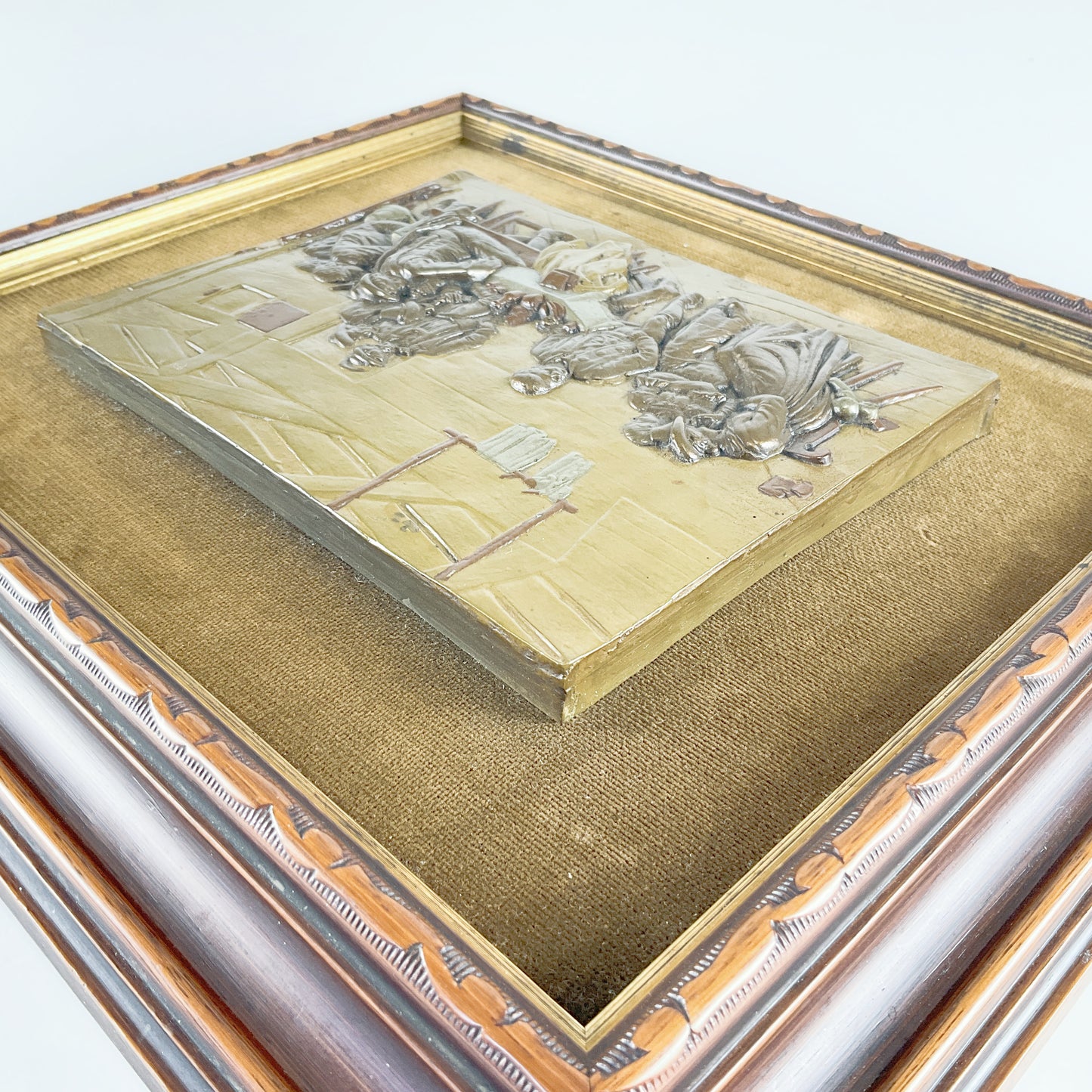 Dutch Bronze Tavern Plaque - Dining table scene