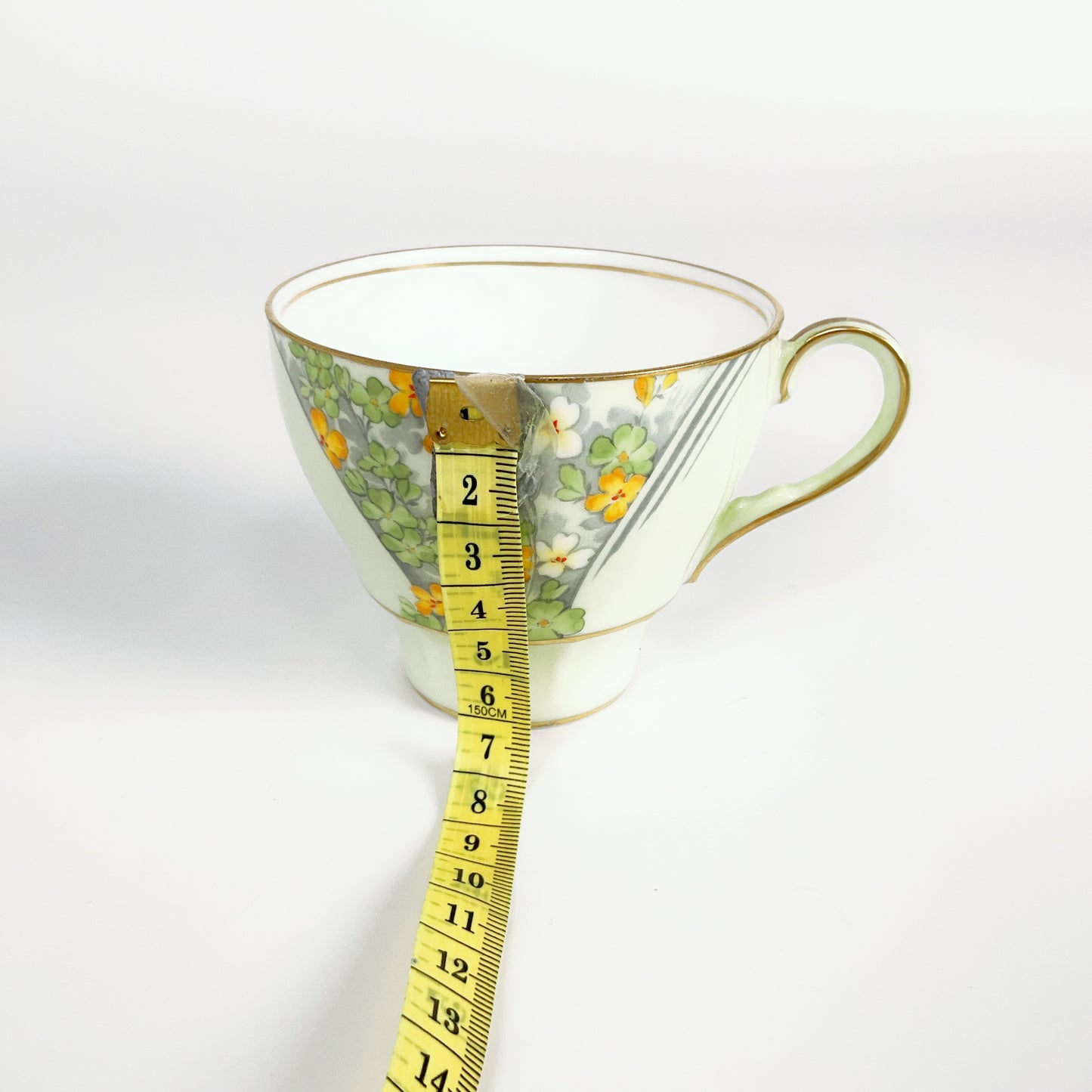 Aynsley - Bone China Cup and Saucer Green Floral Trio Set