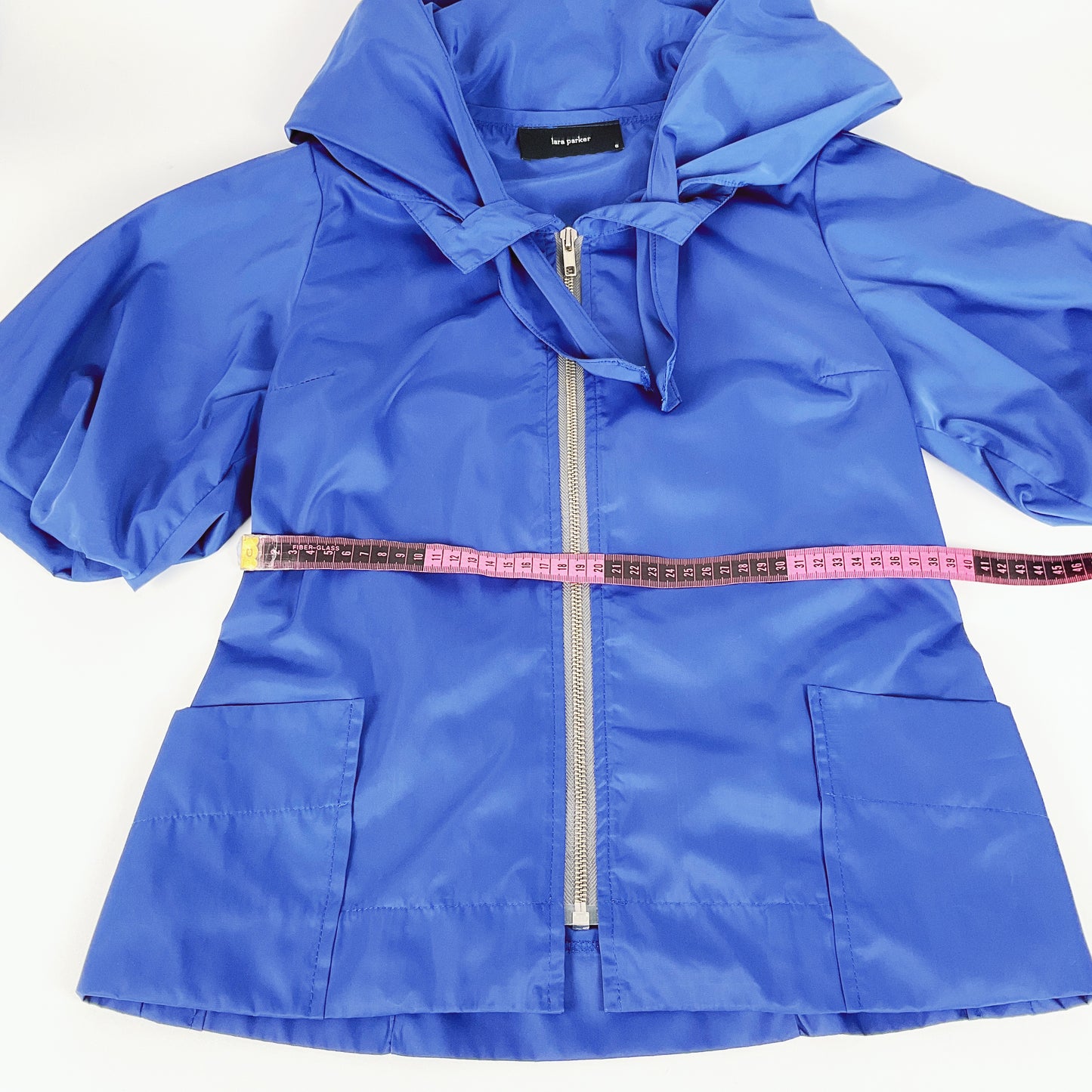 Lara Parker Royal Blue Bow‑Collar Zip‑Front Jacket