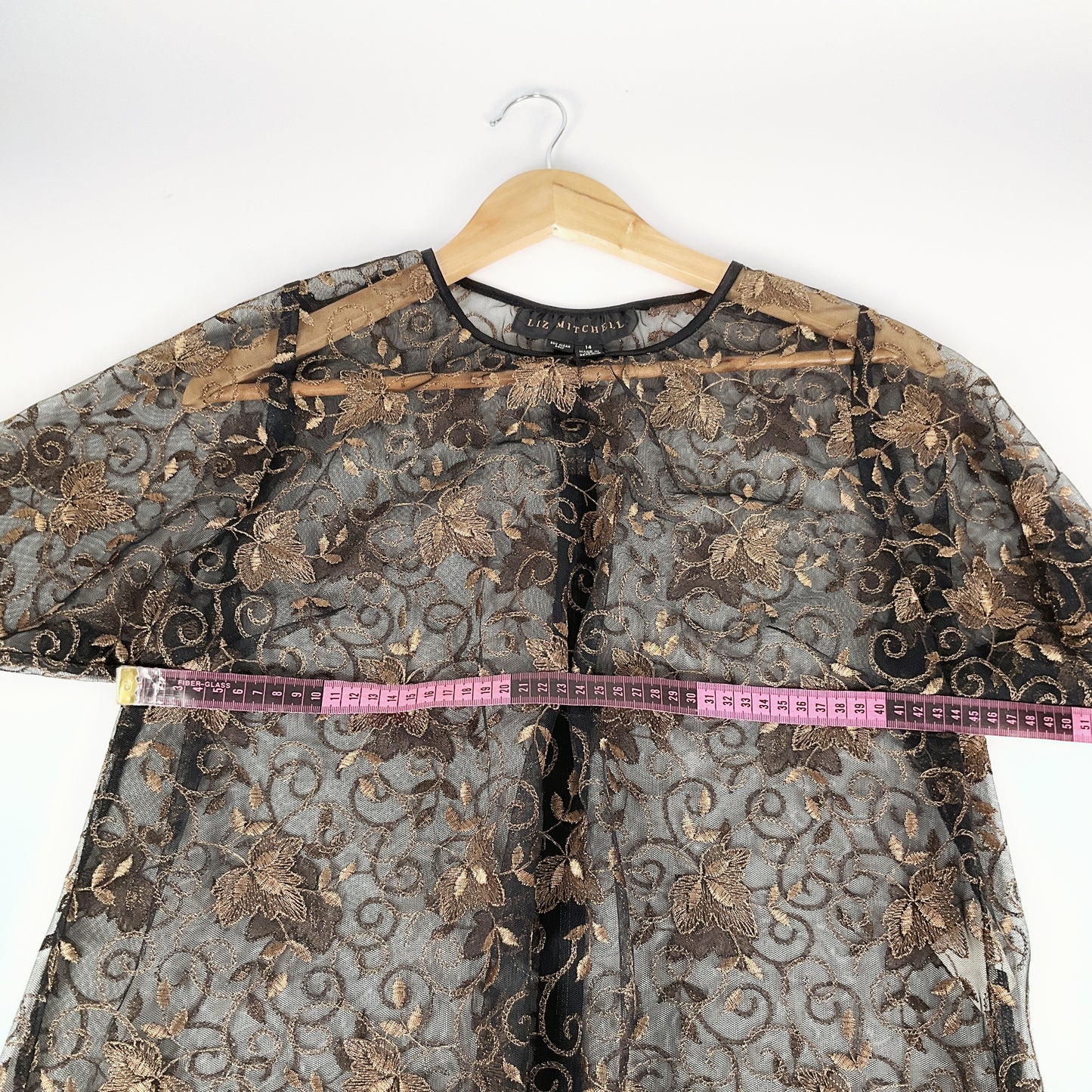 Liz Mitchell-Gold Floral & Black Mesh Blouse