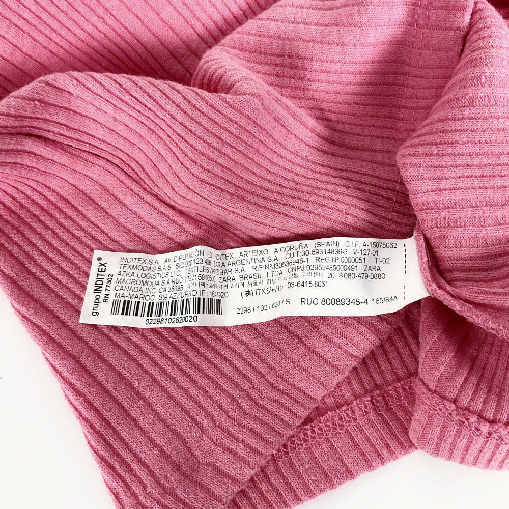 ZARA - Pink Ruffle‑Sleeve Ribbed Top