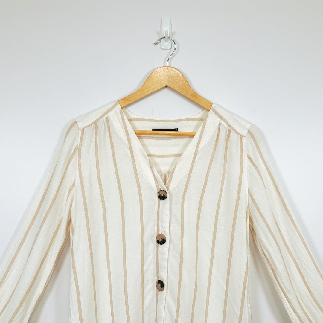 M&S Collection-MARKS AND SPENCER Soft White Striped Linen Blend Tunic Shirt Top