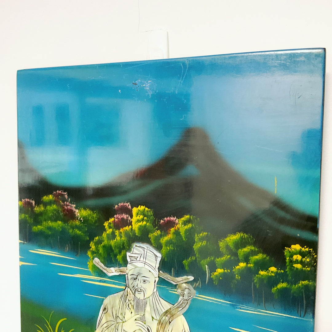 Elegant Shell-Inlaid Fu Lu Shou Wall Panel Set – Four-Piece Home Décor