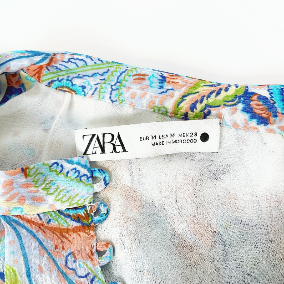 ZARA - Sheer Paisley Crop Blouse