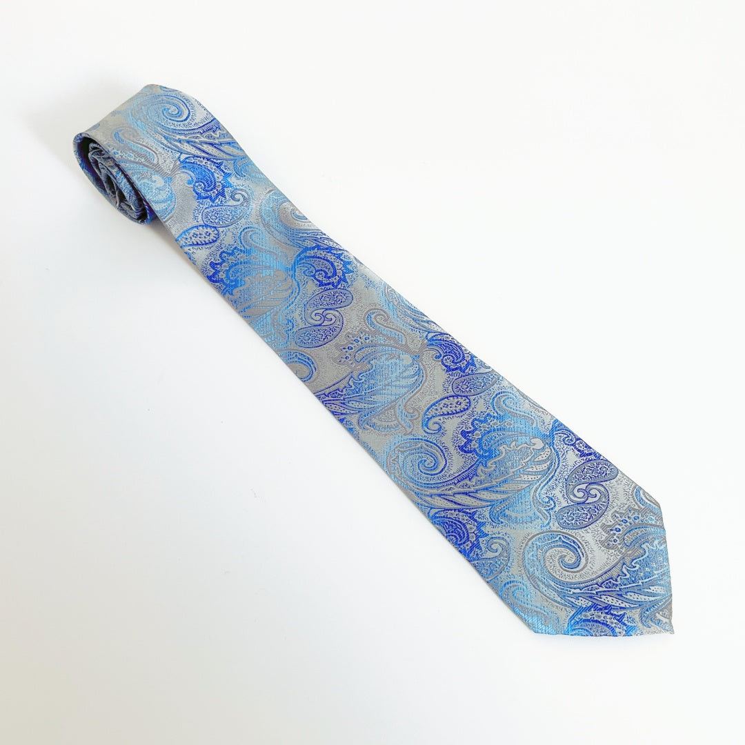 KAILONG-Handmade Silk Tie (Classic Paisley Blue&Grey)