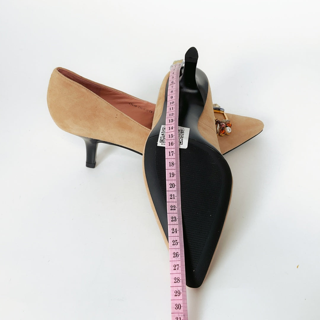 Joy & Peace - Suede Pointed Toe Pump with Encrusted Hardware