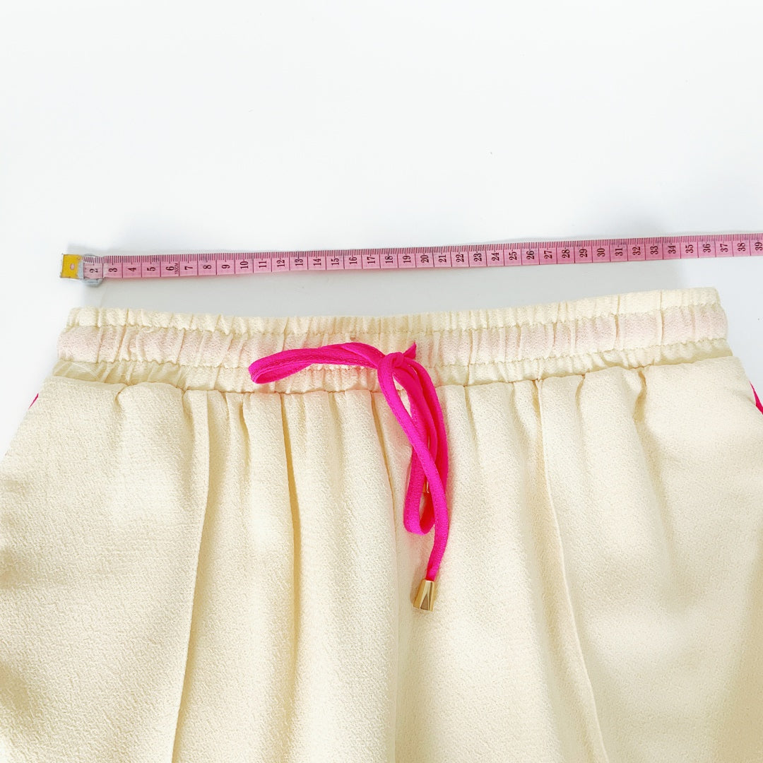 Rockmans - Cream Wide Leg Track Pants with Pink Side Stripe