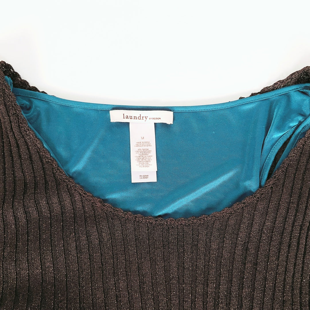 Laundry by Design - Blue & Black Metallic Zig-Zag Long Sleeve Dress