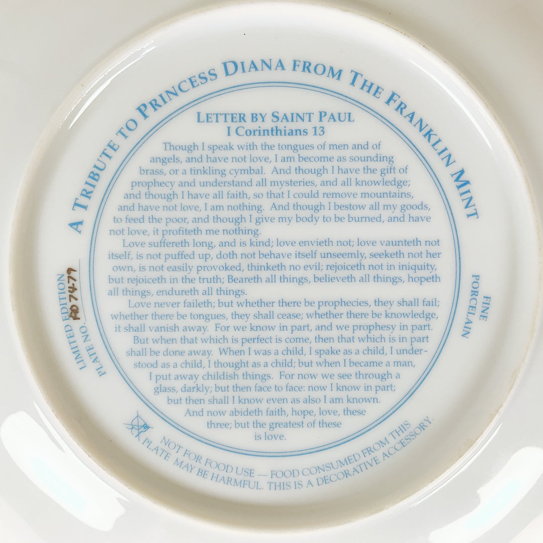 Franklin Mint Princess Diana Tribute Plate – Limited Edition Fine Porcelain