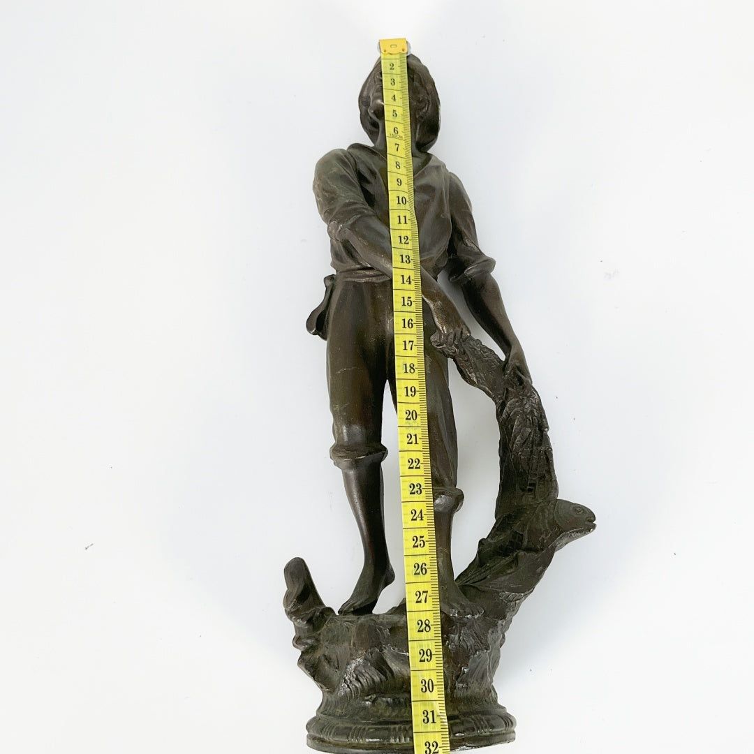 Vintage Fisherman Statue with Fish