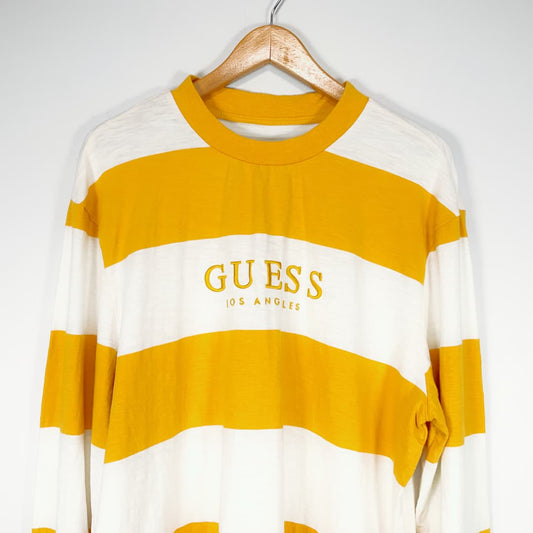 GUESS Yellow & White Stripe Long Sleeve Top β Size L