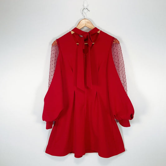 HANYULIN Red Long Sleeve Mini Dress
