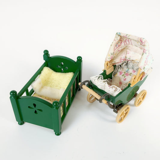 Sylvanian Families Vintage Green Cot Bed & Baby Pram