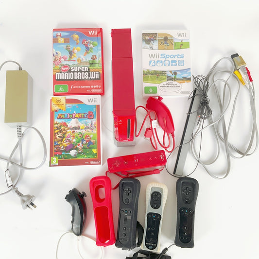 Nintendo Wii 25th Anniversary Limited Super Mario Bros Console Red + Games