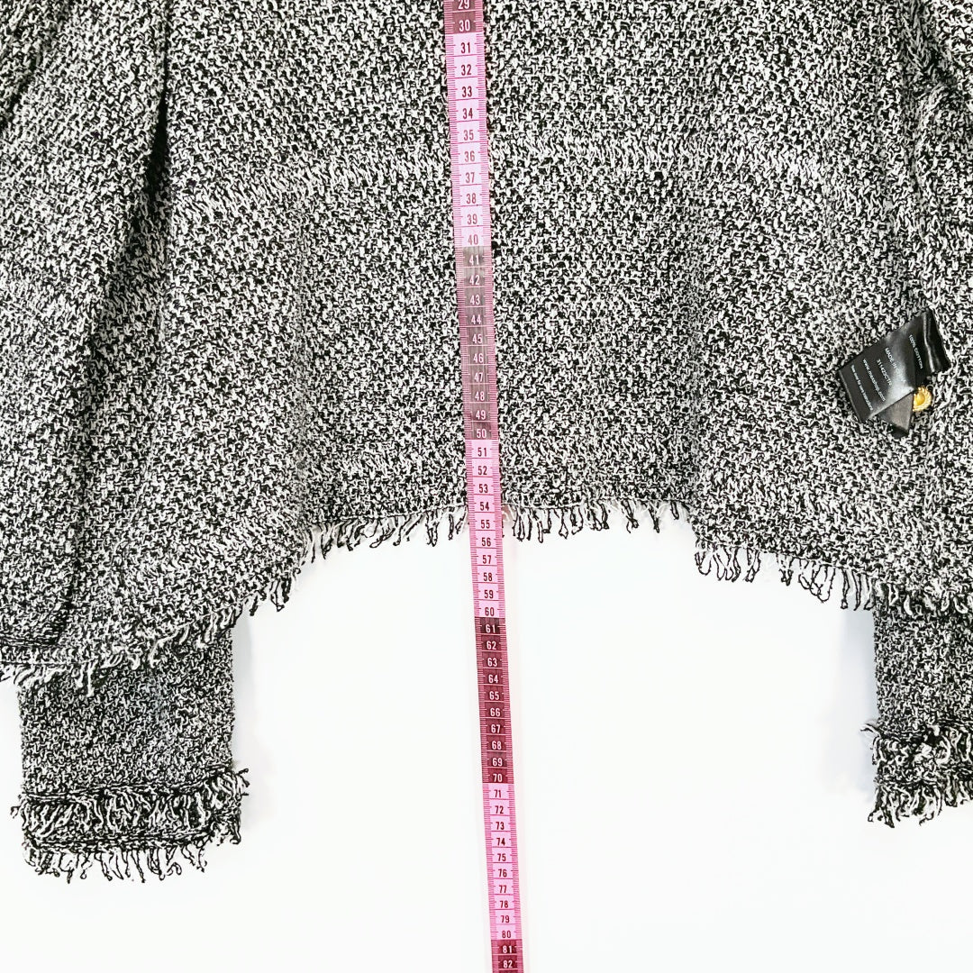 MAX - Black & White Tweed Fringe Button-Up Jacket