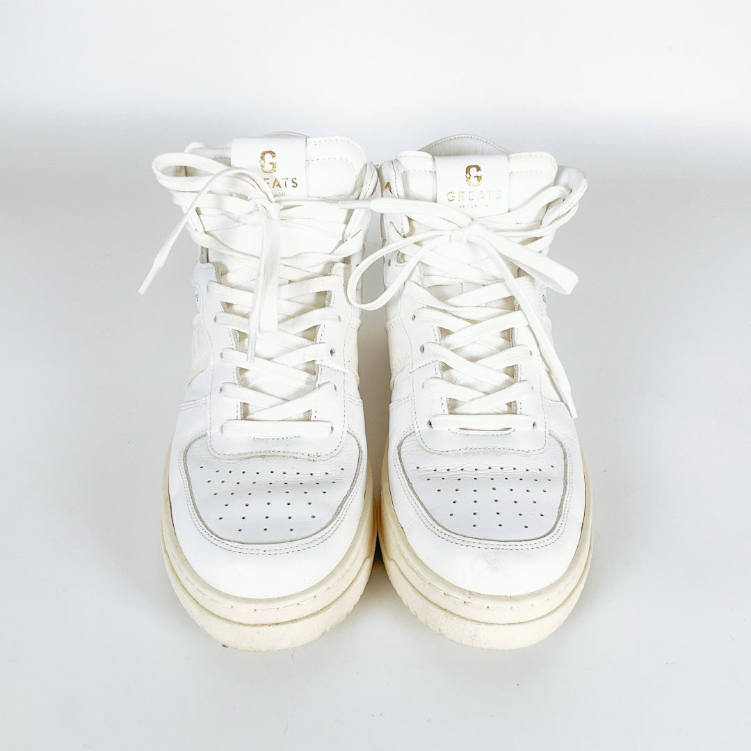 GREATS Brooklyn White Sneakers – US Men's Size 9 – PU Leather & Suede