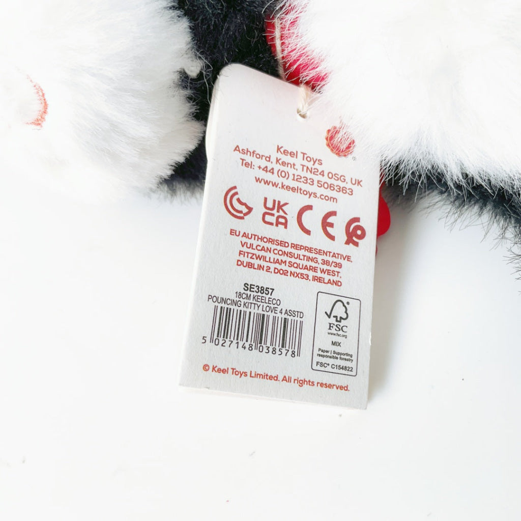 Keeleco - 18cm Pouncing Kitty Love - Black-and-White