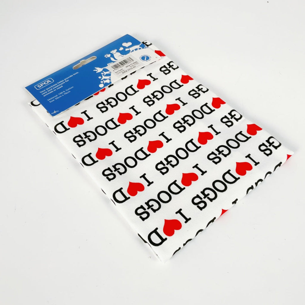 SPCA – TEA TOWEL – I LOVE DOGS