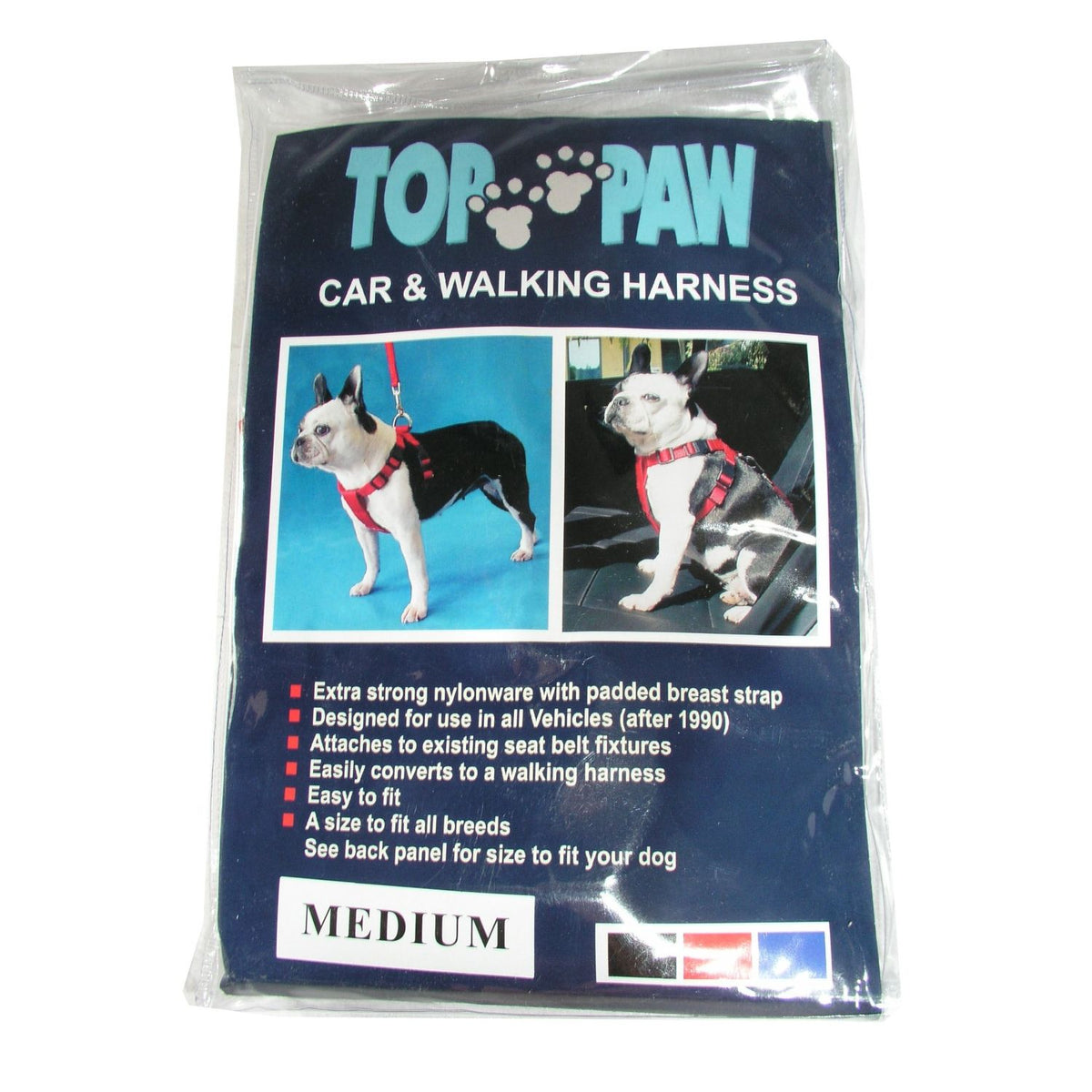 Top Paw Car & Walking Harness Medium Black