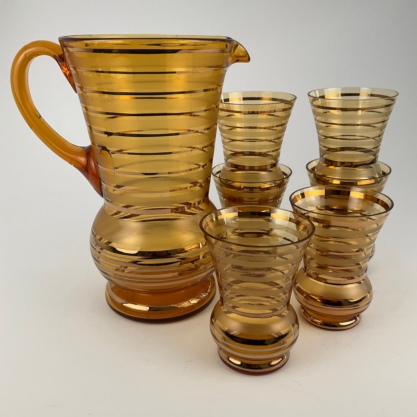 7 Piece Czech Amber Glass Water Set