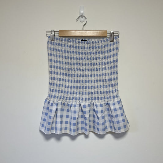 Pretty Little Thing - Blue Gingham Ruched Frill Hem Mini Skirt