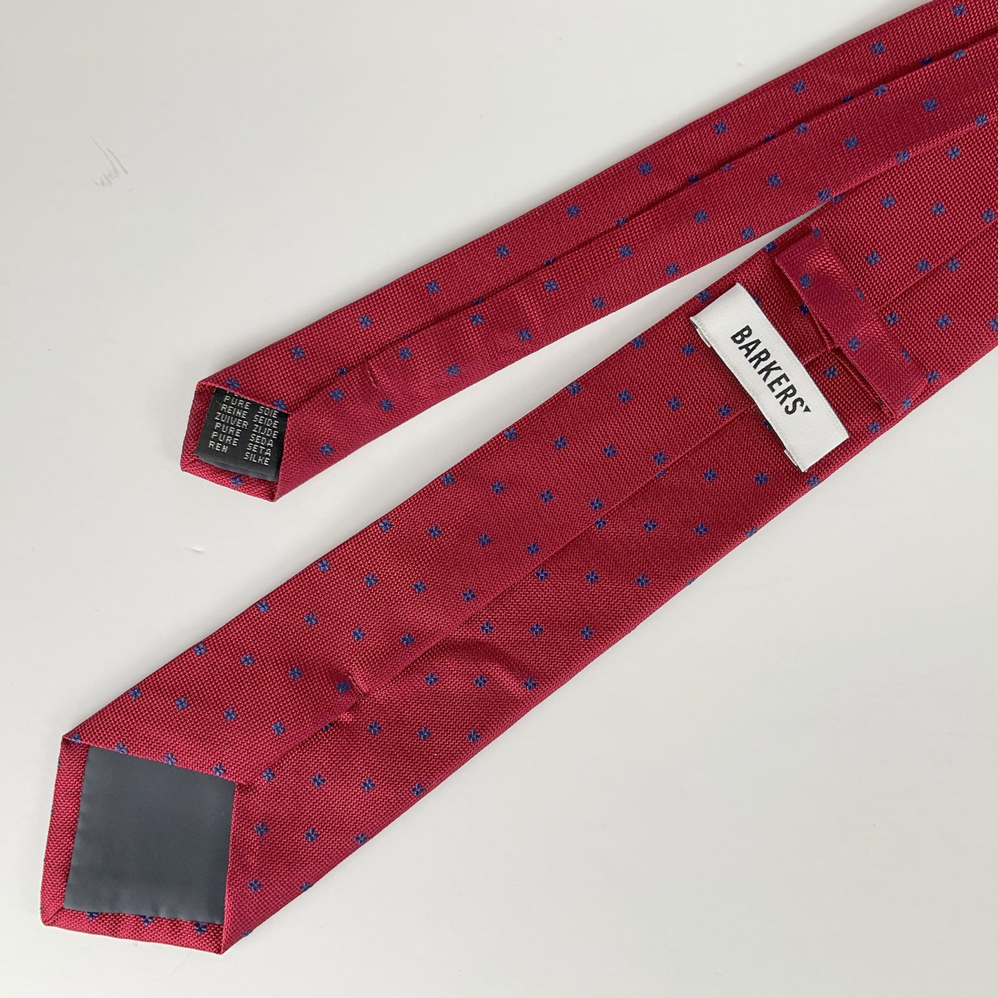 Barkers - Four-Leaf Clover Pattern Red Silk Tie