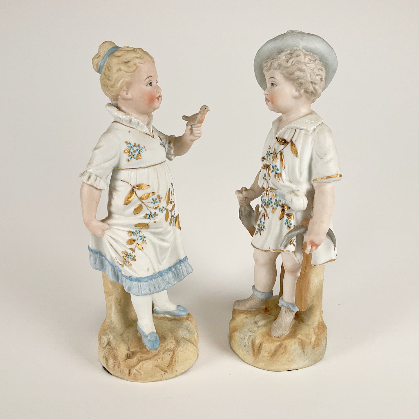 Antique Porcelain Bisque Figurine Sets - Boy & Girl