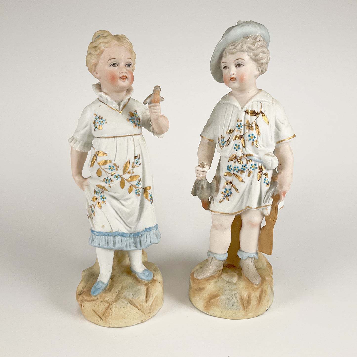 Antique Porcelain Bisque Figurine Sets - Boy & Girl