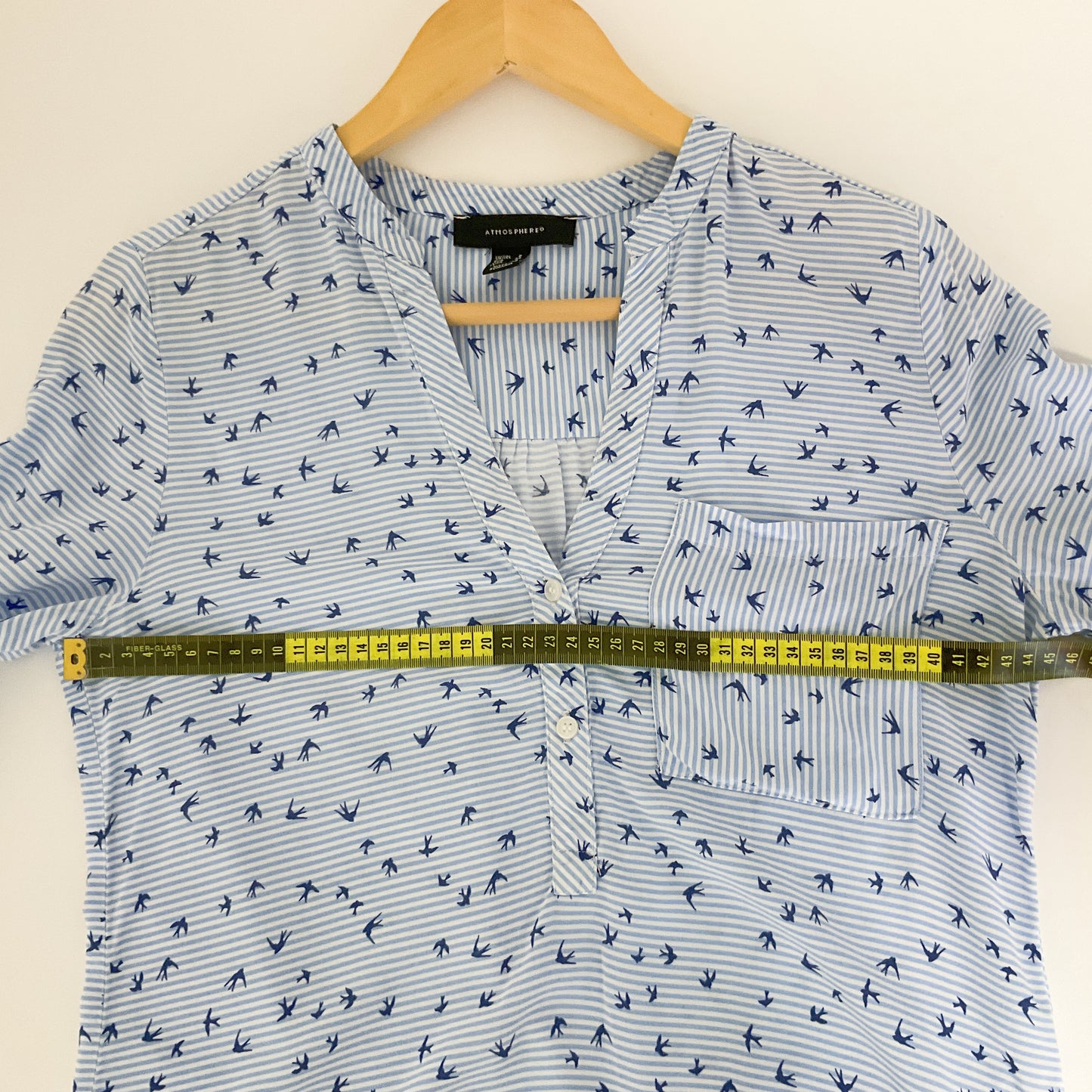 Atmosphere - Women's Shirt Blouse Blue With Swallow Bird Pattern