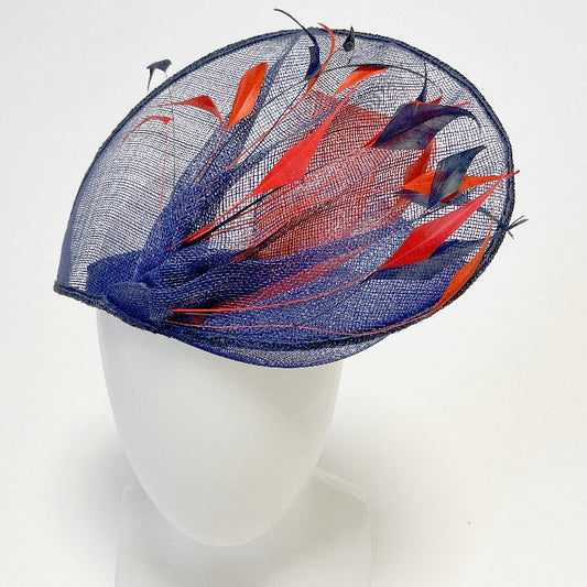 Anel - Orange And Blue Feather Fascinator