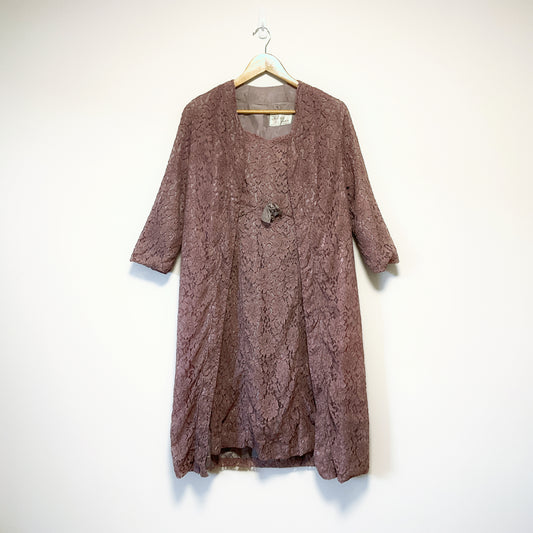 Thelma Gardener - Dusty Rose Two Piece Dress Lace Outfit