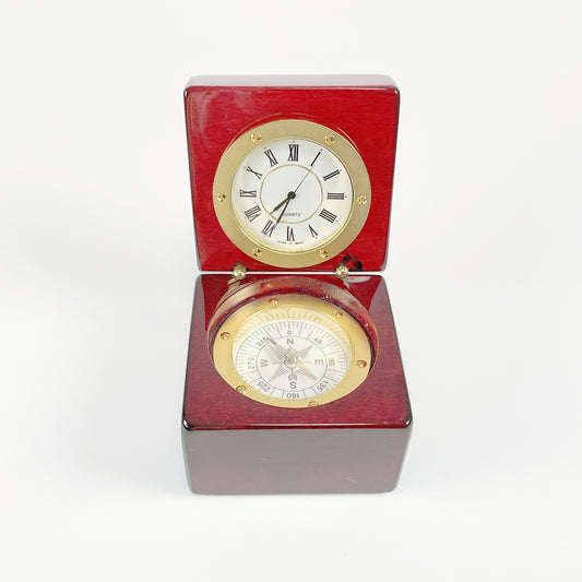Square Wood Box with Nautical Compass Clock