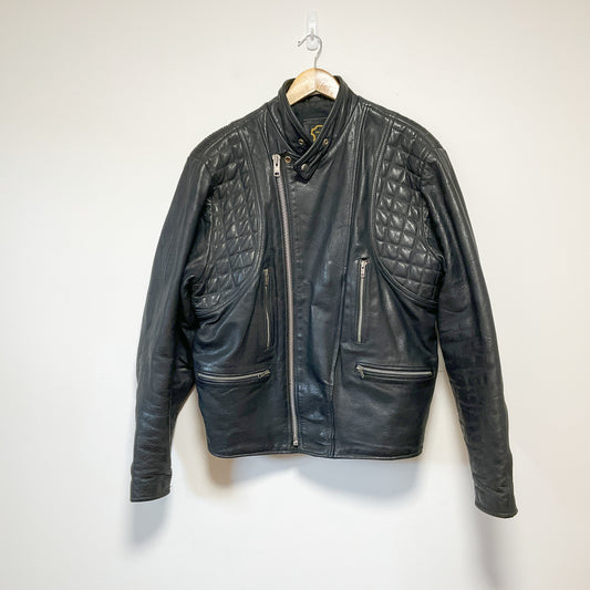 Vintage Black Leather Motorcycle Jacket