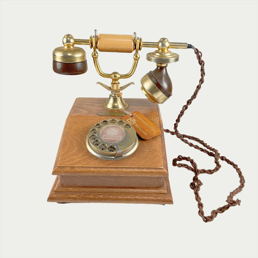 Vintage Lyon Telephone in Brass and Oak Made In Italy UNTESTED