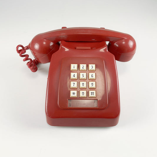 Vintage Telecom Red Button Desk Telephone UNTESTED