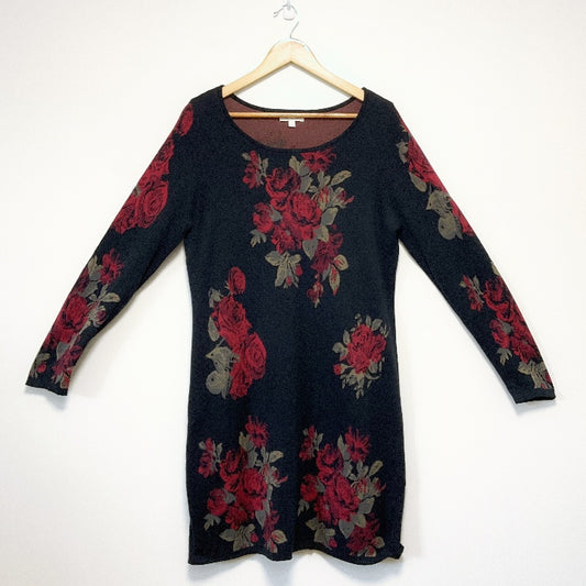 Monsoon - black & red rose floral knitted jumper dress