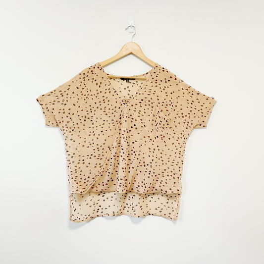 Billions $ Trillions - Heart Spotted Print Short Sleeves Blouse