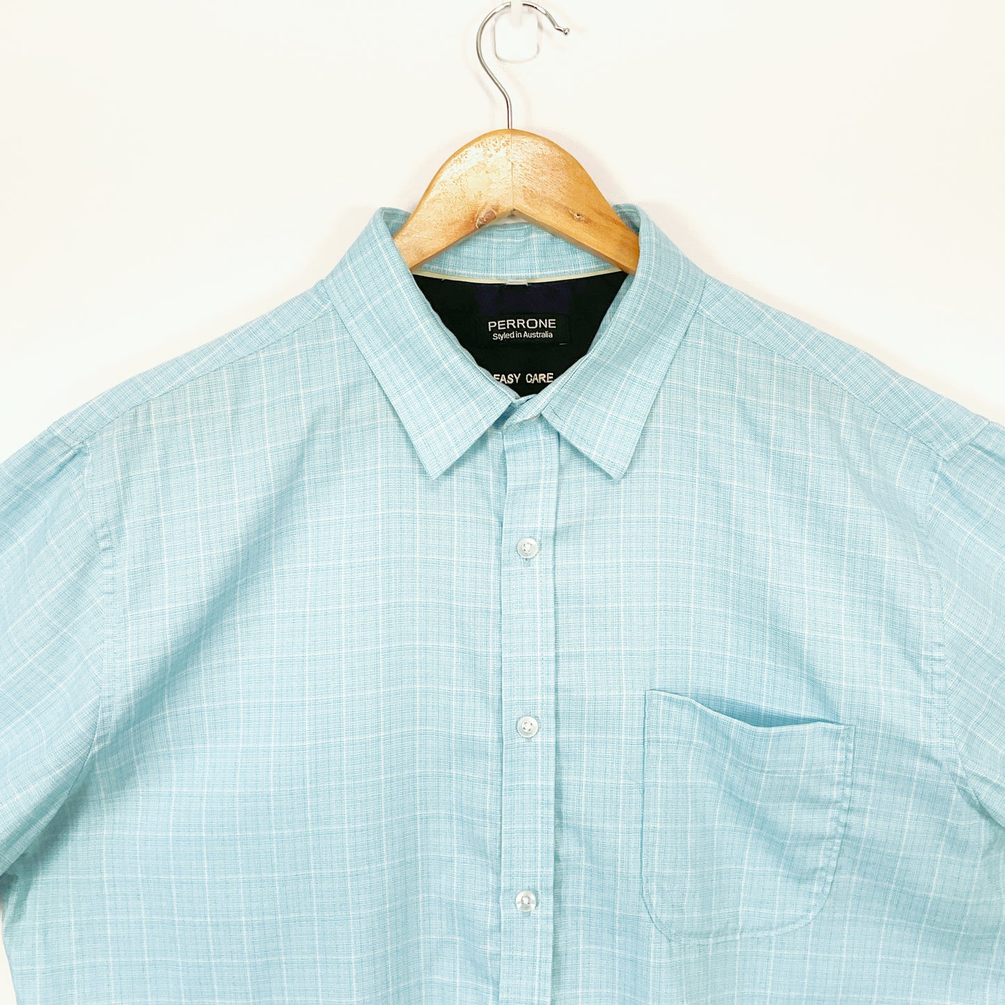 PERRONE - Easy Care Short Sleeve Cyan Shirt