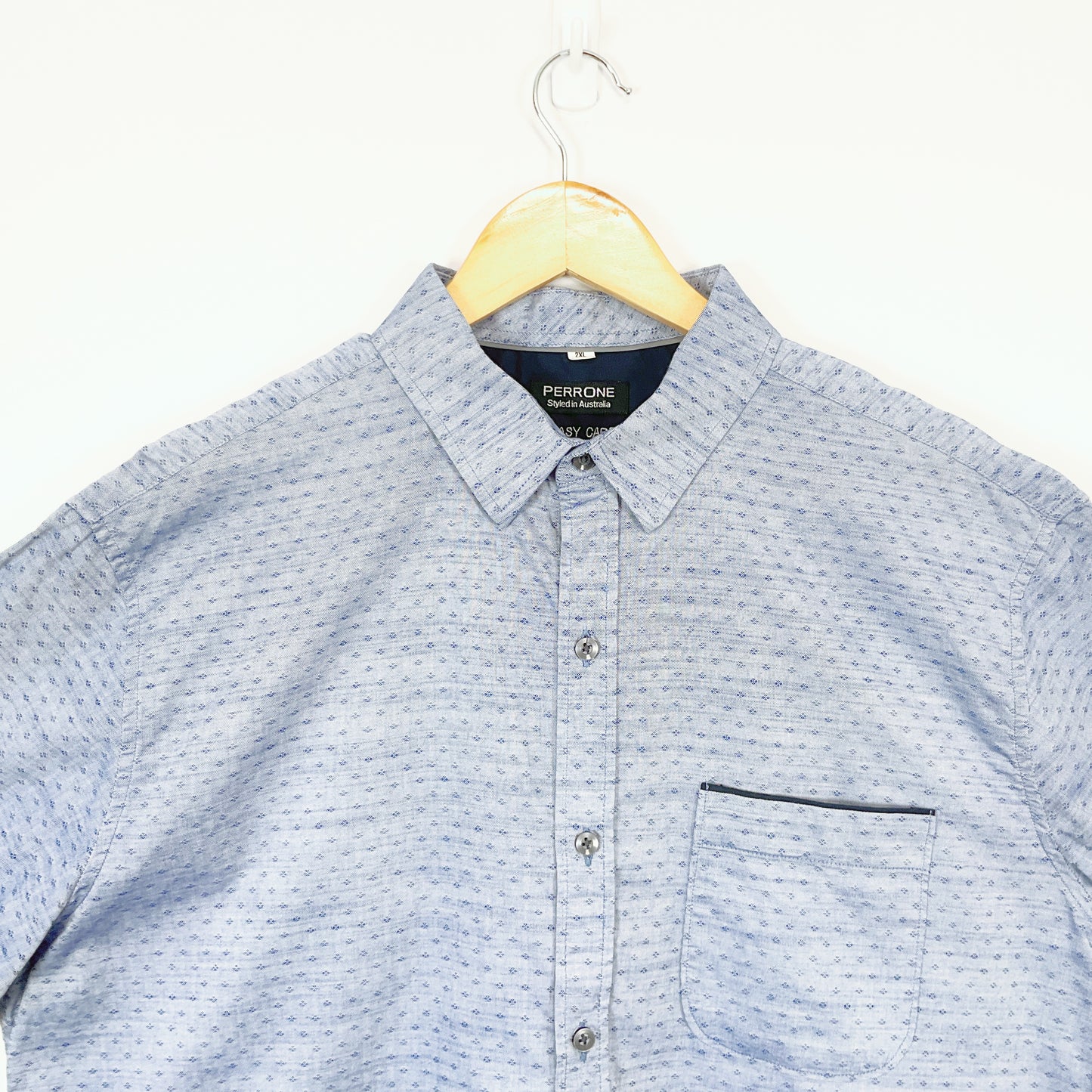 PERRONE - Easy Care Short Sleeve Blue Shirt