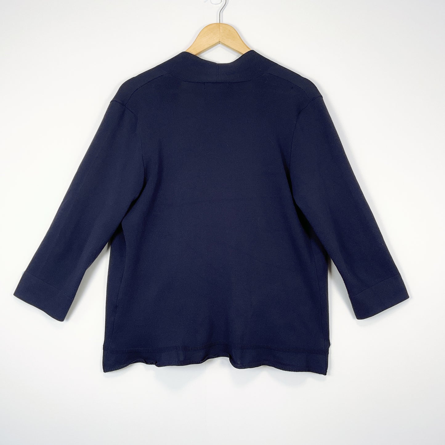 MAGGIE T - Navy Long Sleeve Cardigan with Metal Eyelets in Bottom