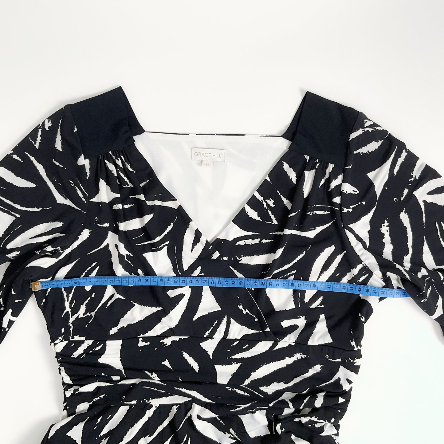 GRACE HILL - Black and White Leaf Print Wrap Dress