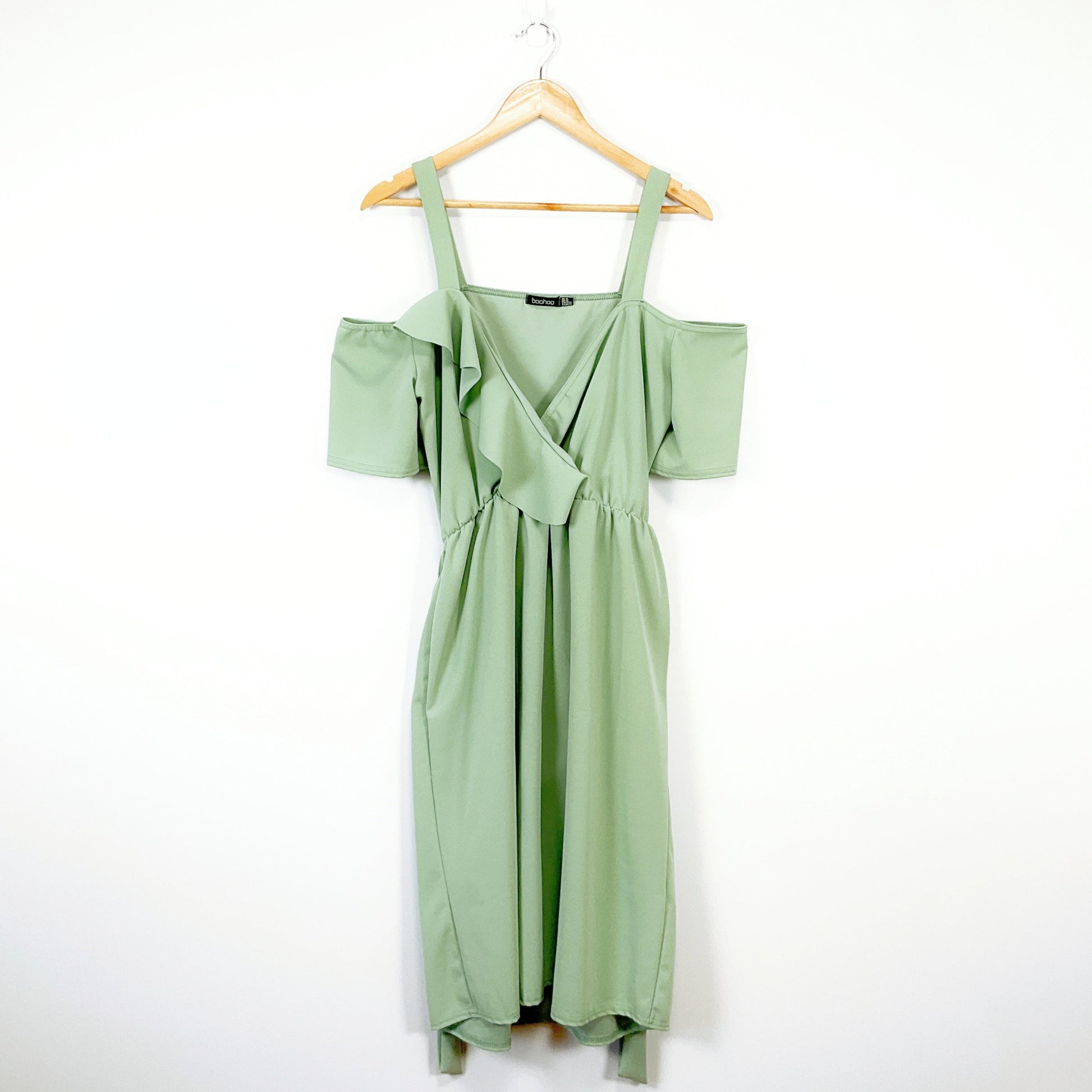 boohoo mint green dress boohoo Women's Chiffon Drape Detail Backless Mini Dress in Aqua | Size: 12