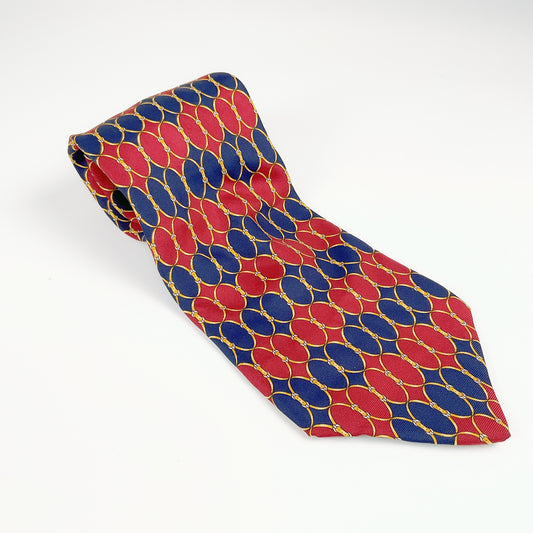 Richel - Geometric Red & Blue Design Vintage Silk Tie