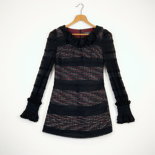 GIVH SHYH - Ruffle Neck Tweed Plaid Dress