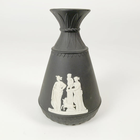 Wedgwood - Black Jasperware Vase with Classical Relief Design