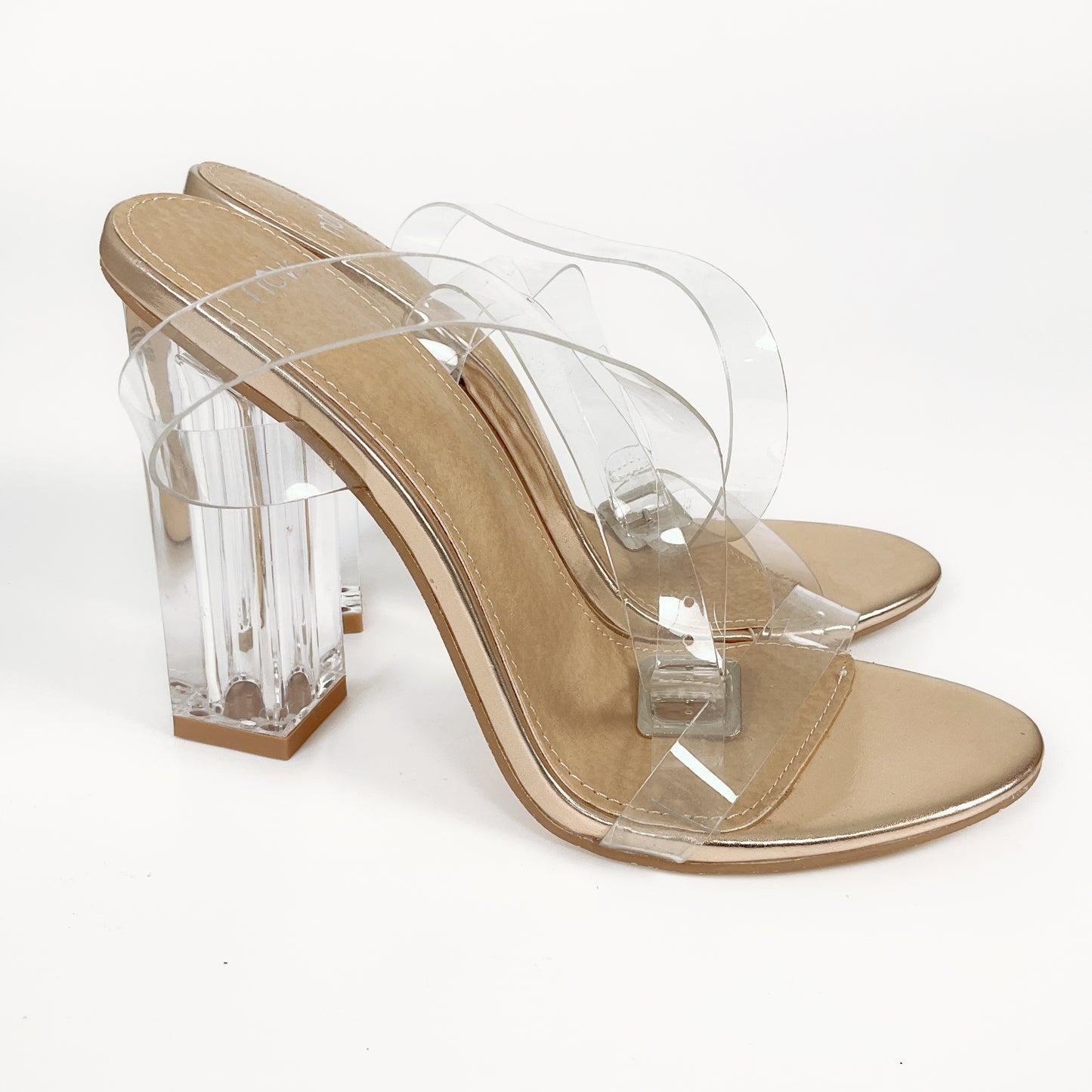 Novo - Clear Strappy High Heeled Shoes with Small Buckle