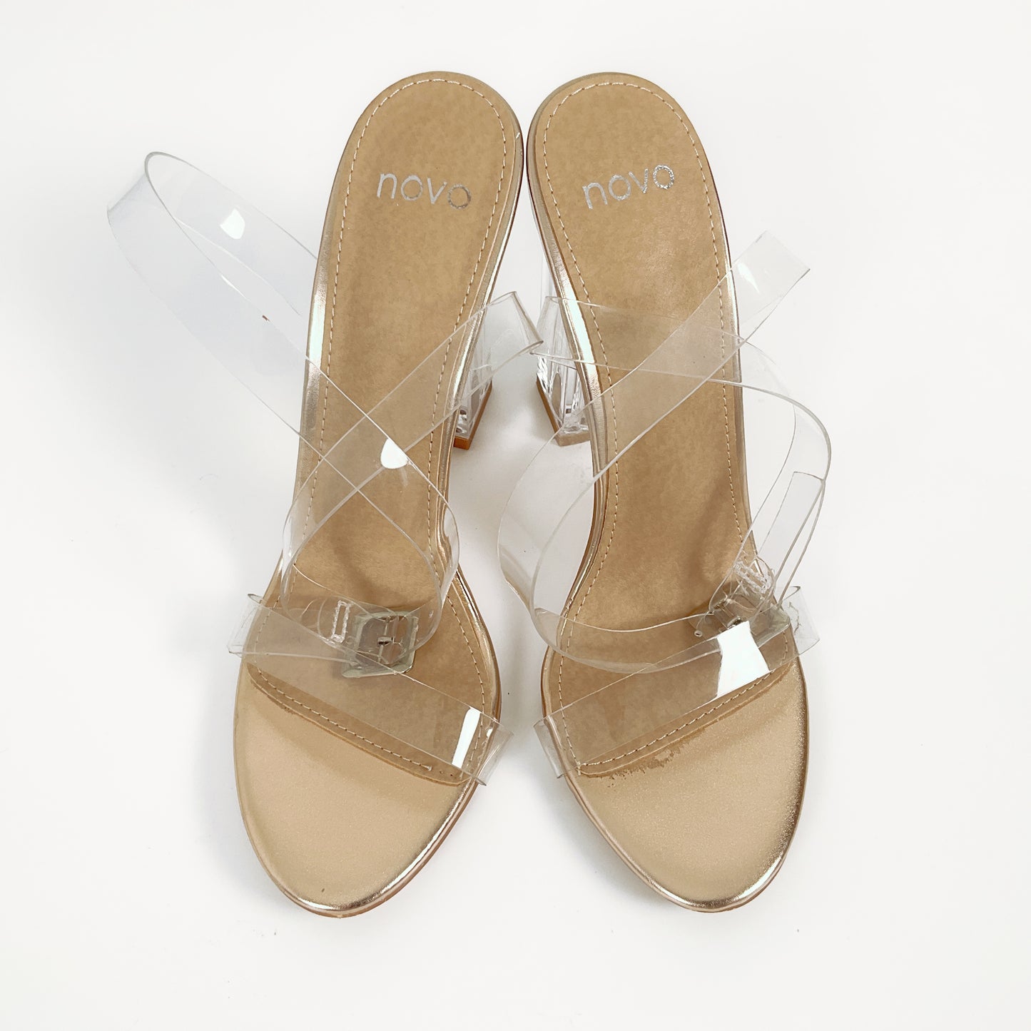 Novo - Clear Strappy High Heeled Shoes with Small Buckle