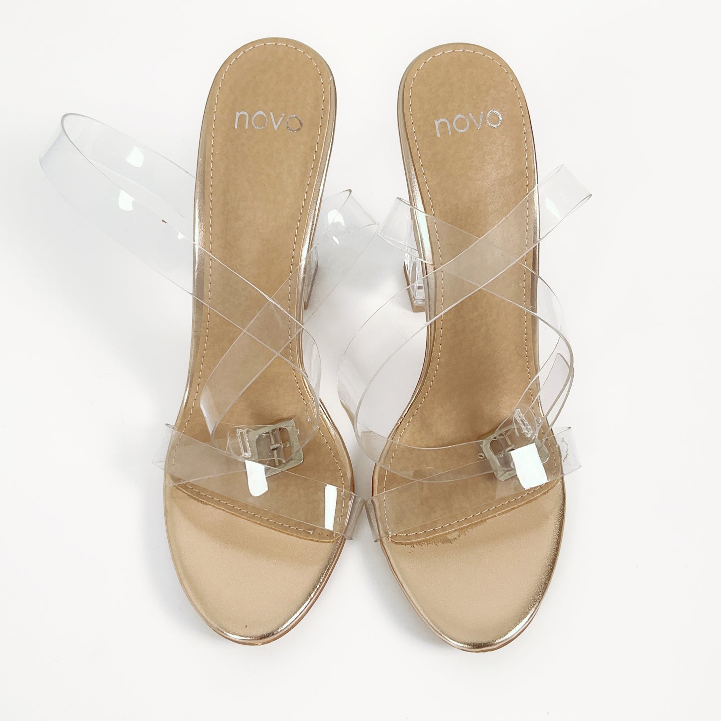 Novo - Clear Strappy High Heeled Shoes with Small Buckle