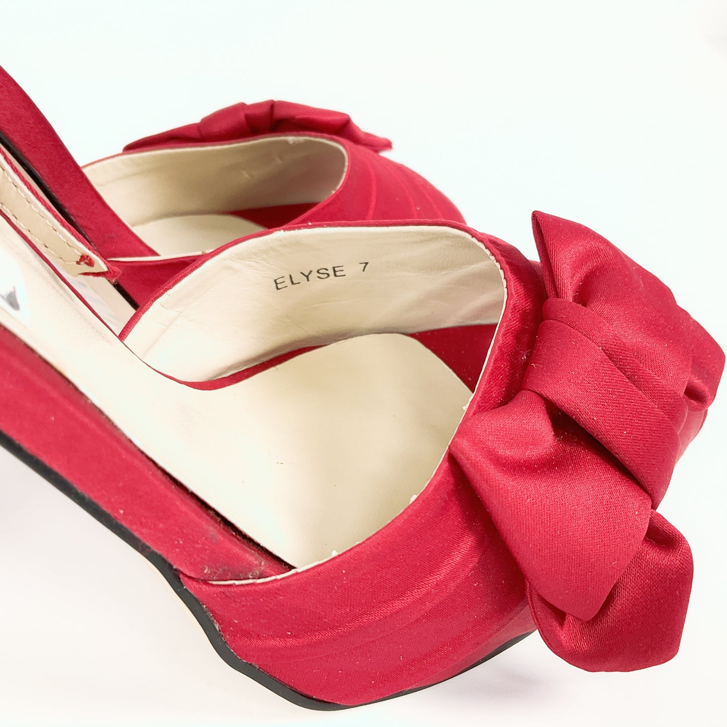 Novo - Satin-like Fabric Red Open Toed Stilettos with Bow