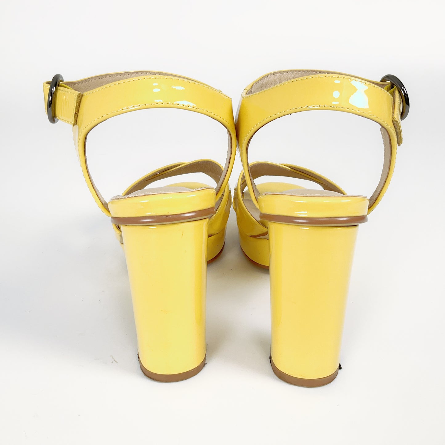 Isabella Anselmi - Patent Yellow Open Toed Block Heels